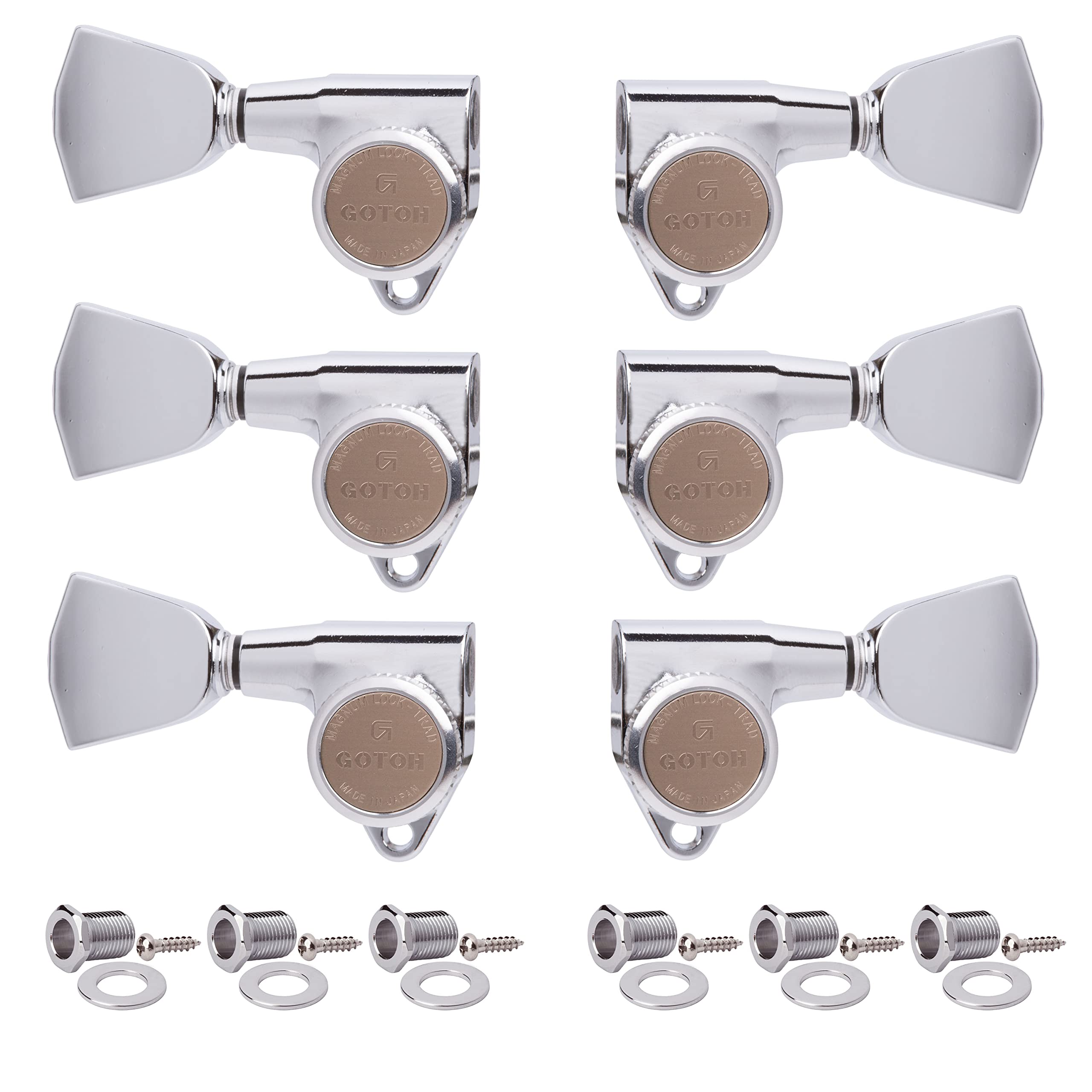 Gotoh Magnum Lock-Trad 3+3 Guitar Tuners With Keystone Knobs, Chrome
